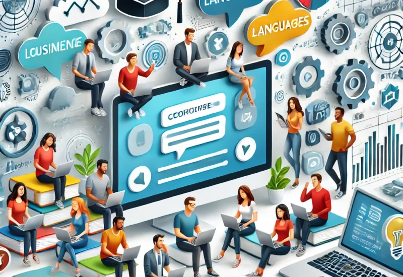 DALL·E 2025-03-19 21.43.23 - A modern and visually appealing illustration representing educational courses. The image features a diverse group of people engaged in online and in-p